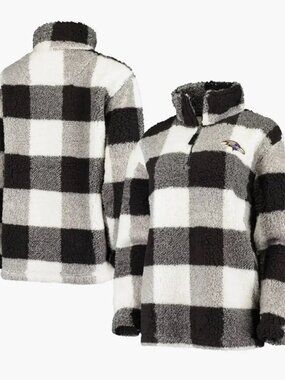 NFL Women's Baltimore Ravens Buffalo Plaid Half Zip Pullover, NWT